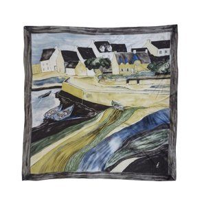 LJ Gray Art Silk Scarf 36"/ 35” EC